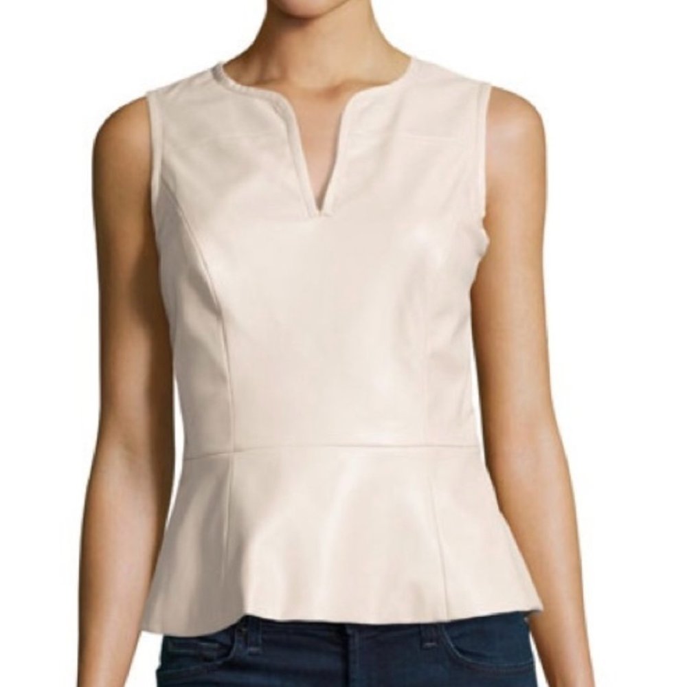 Vakko Sport BLACK Vegan Leather Split Neck Top